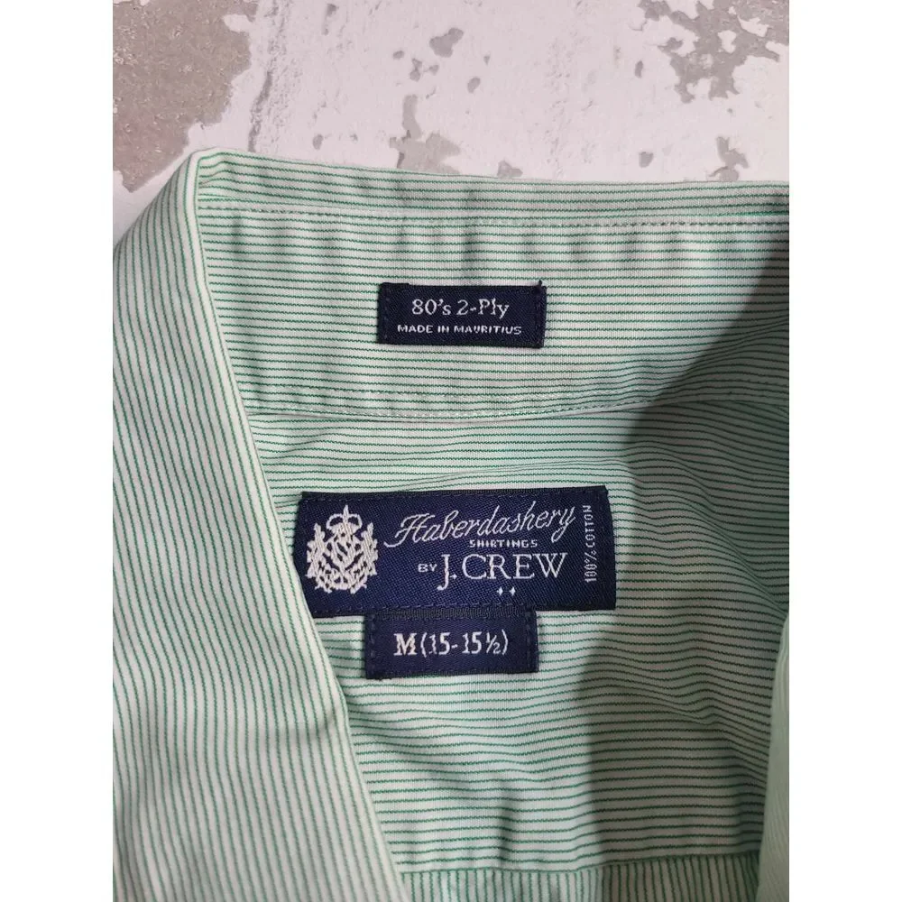 3487 Haberdashery J. Crew Green/White Striped Button‎ Down Men's Medium